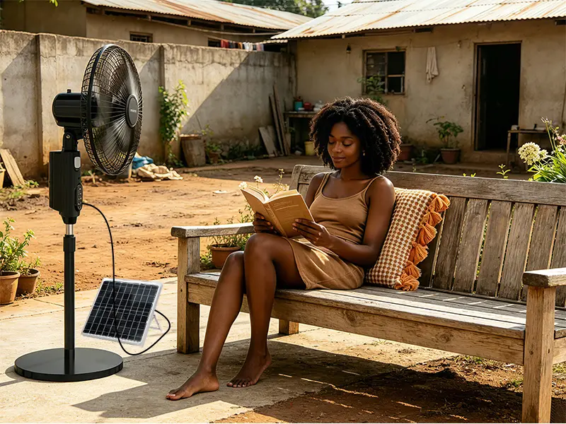 solar standing fan for outdoor reading